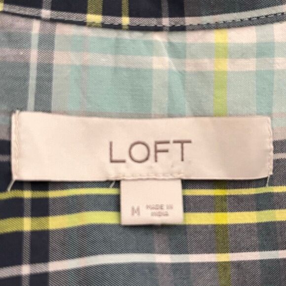 LOFT Plaid Ruffle Neck Long Sleeve Blouse   Size M - Picture 3 of 4